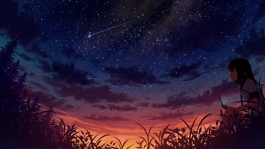 Anime Starry Night Sky Live Waifu [1920x1080] na telefon komórkowy i tablet, anime w estetyce nocnego nieba Tapeta HD