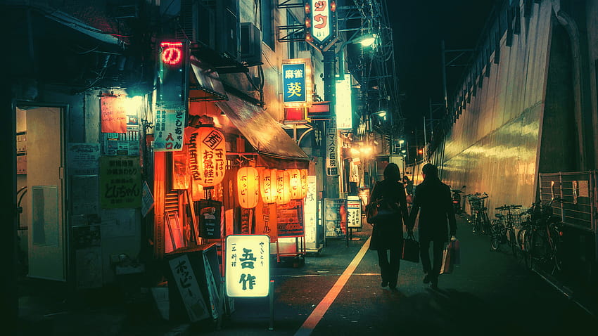 Neon Japan City, japanisches Neon HD-Hintergrundbild