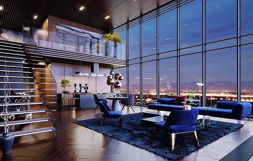 Space, Interior, Penthouse, Living, luxury houses HD wallpaper