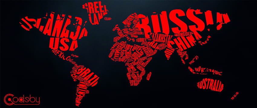 Red map word cloud, codeby, world map, word cloud black HD wallpaper