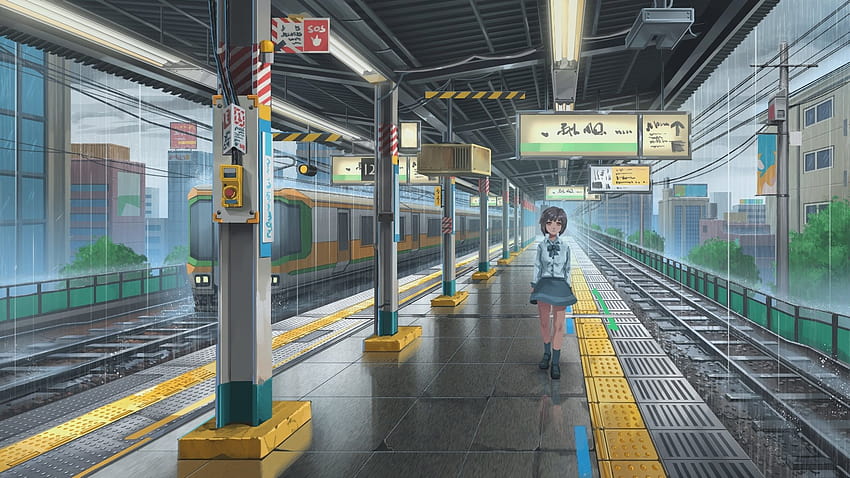 anime, anime girls, train station HD Wallpaper