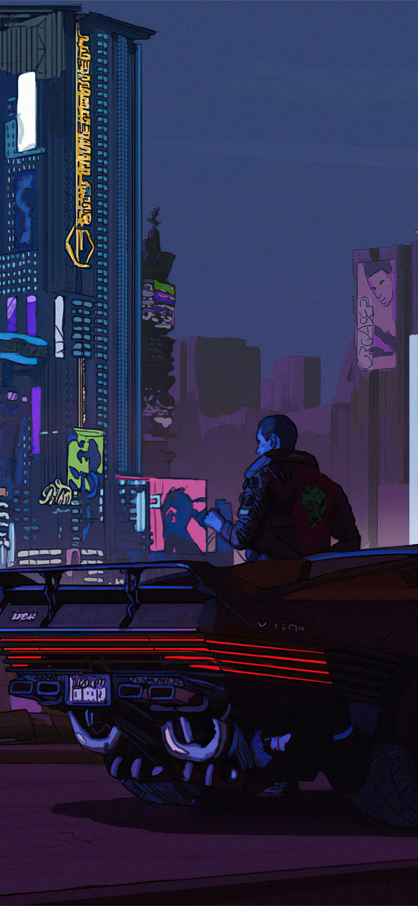 chico de la ciudad de la noche cyberpunk 2077 iPhone 11, chico cyberpunk fondo de pantalla del teléfono