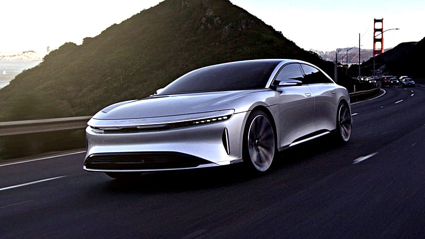This is Lucid Air EV in motion cruising San Francisco Bay Area HD wallpaper