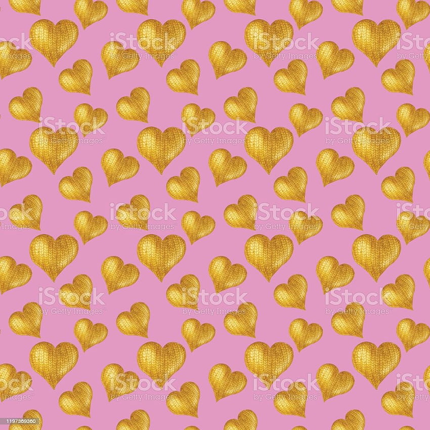 Knitted Watercolor Yellow Hearts Seamless Pattern Stock Illustration, yellow hearts and pink HD phone wallpaper