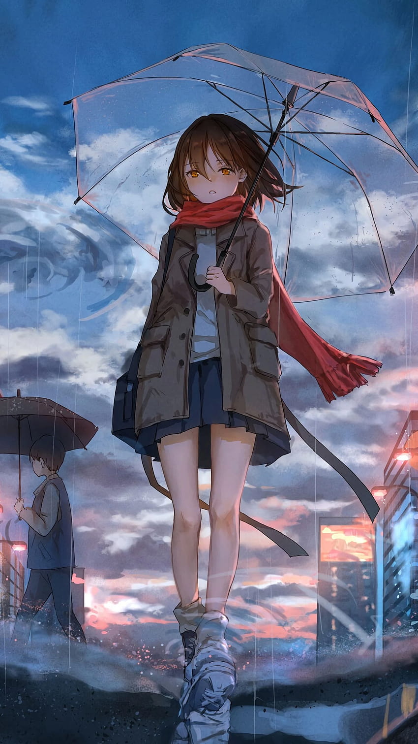 1440x2560 anime ragazza, ombrello, anime, pioggia, tristezza, ombrello e pioggia Sfondo del telefono HD