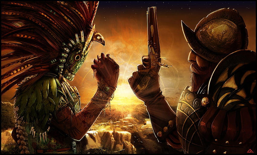 Konquistador gegen Maya, Azteca HD-Hintergrundbild