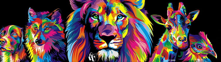 Kolorowe zwierzęta Lew, tęczowy lew Tapeta HD