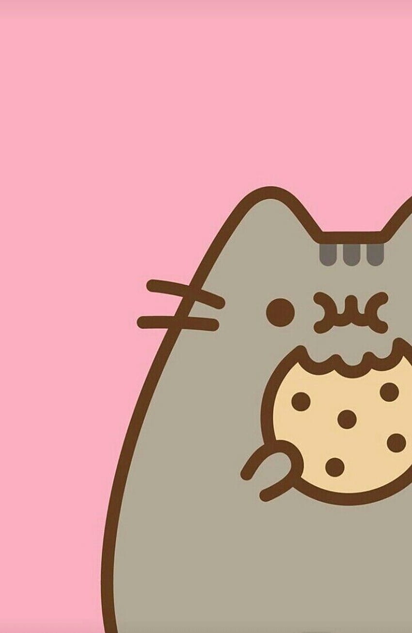 Pusheen eating a cookie HD phone wallpaper