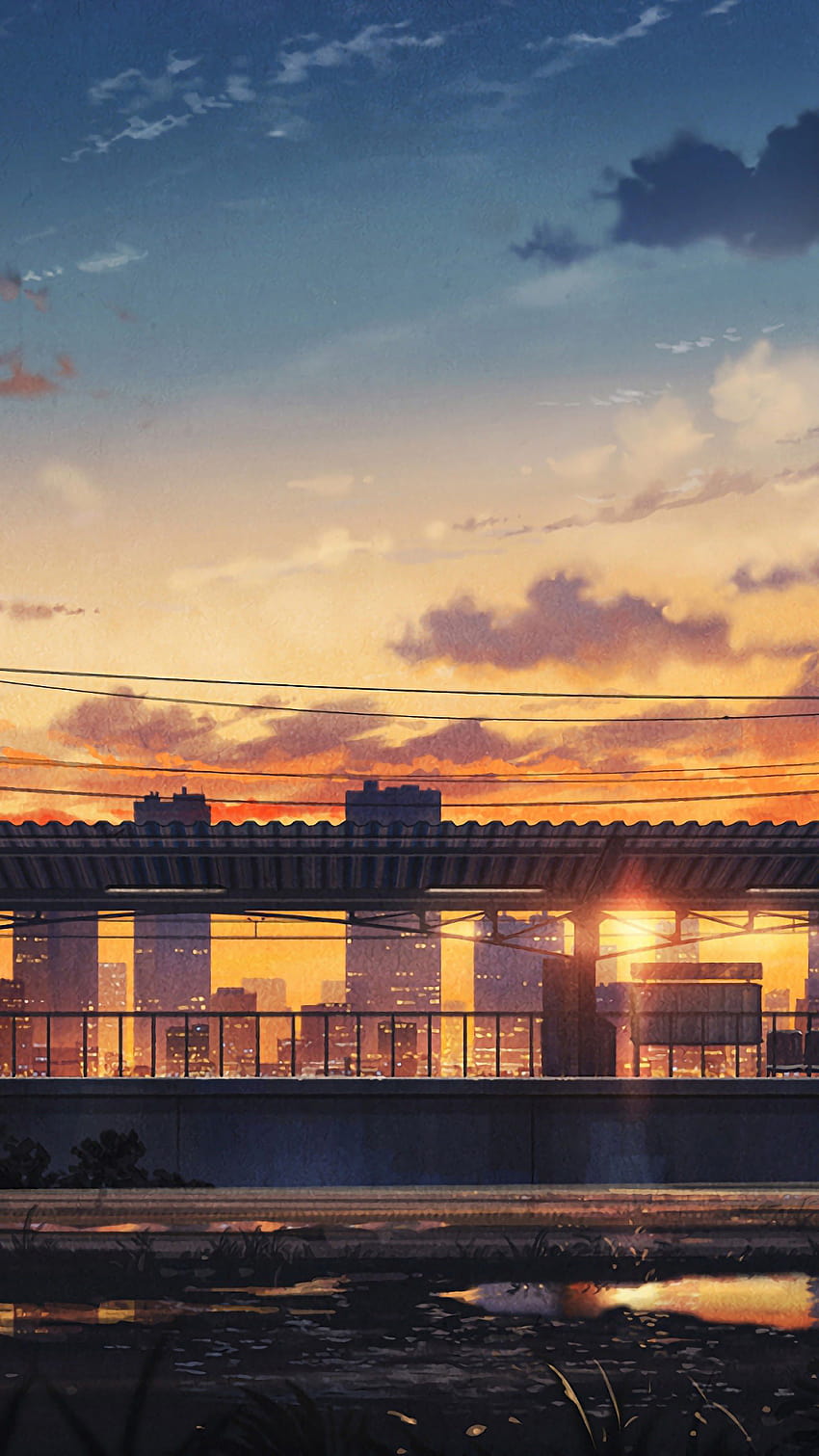 Sunset City Scenery Anime, morning city anime HD phone wallpaper