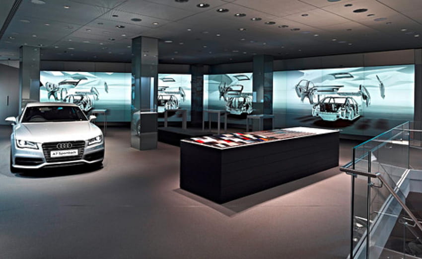 Audi Live, car showroom HD wallpaper