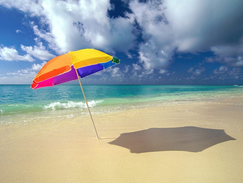 rainbow beach umbrella HD wallpaper