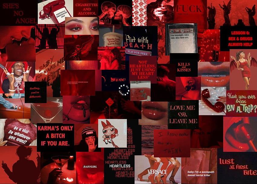 Dark Red Aesthetic Laptop, dark red collage computer HD wallpaper