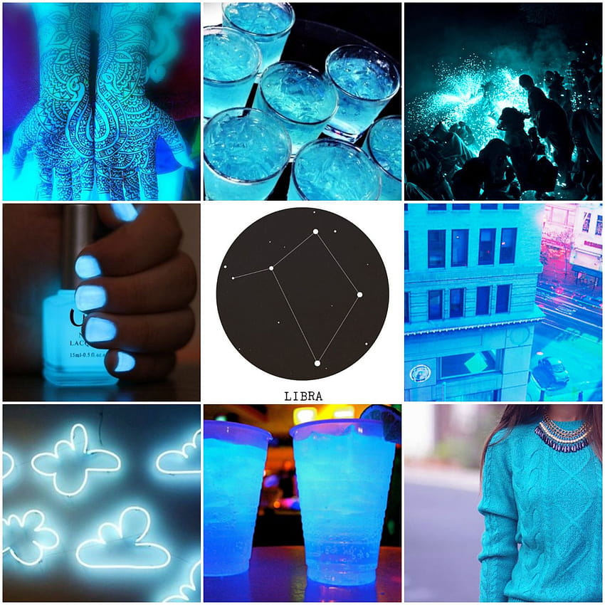 aesthetics • zodiac • neon • libra • blue, libra collage HD phone wallpaper