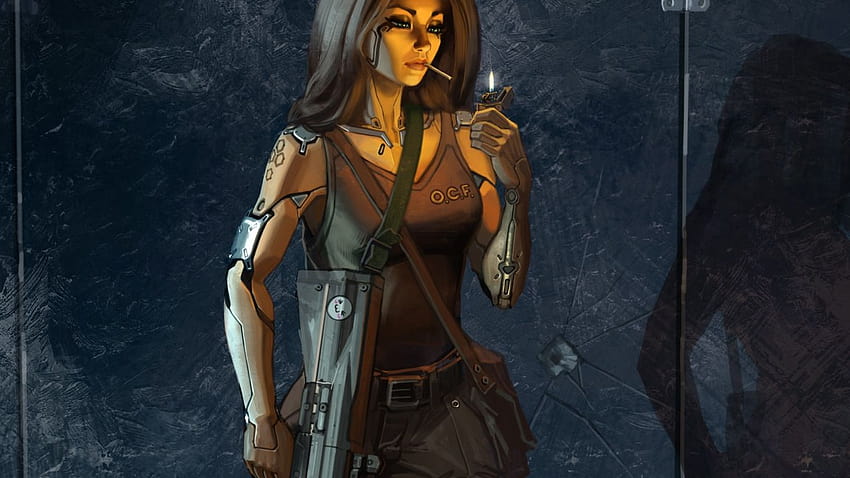 girl, lighter, cigarette, machine, cyborg, smokes, mercenary, section fantasy in resolution 1366x768, female mercenaries HD wallpaper