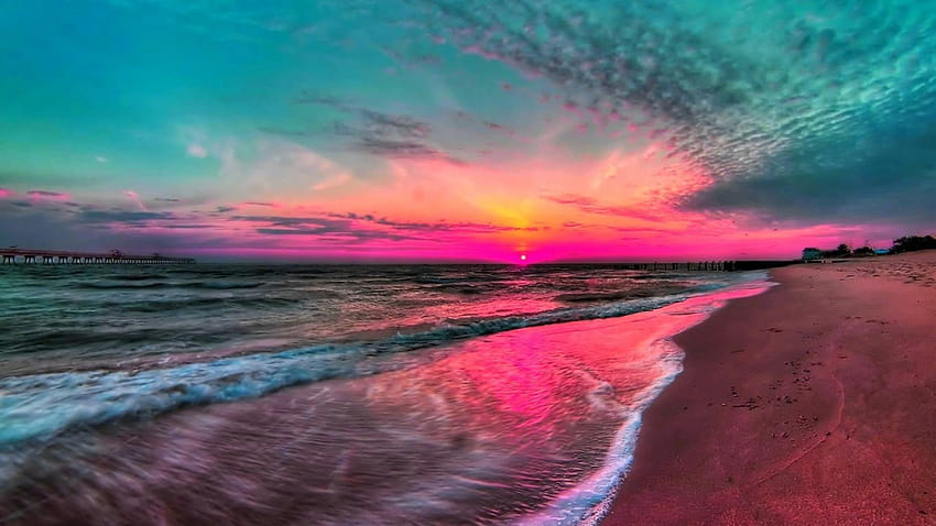 sunset beach seascape HD wallpaper