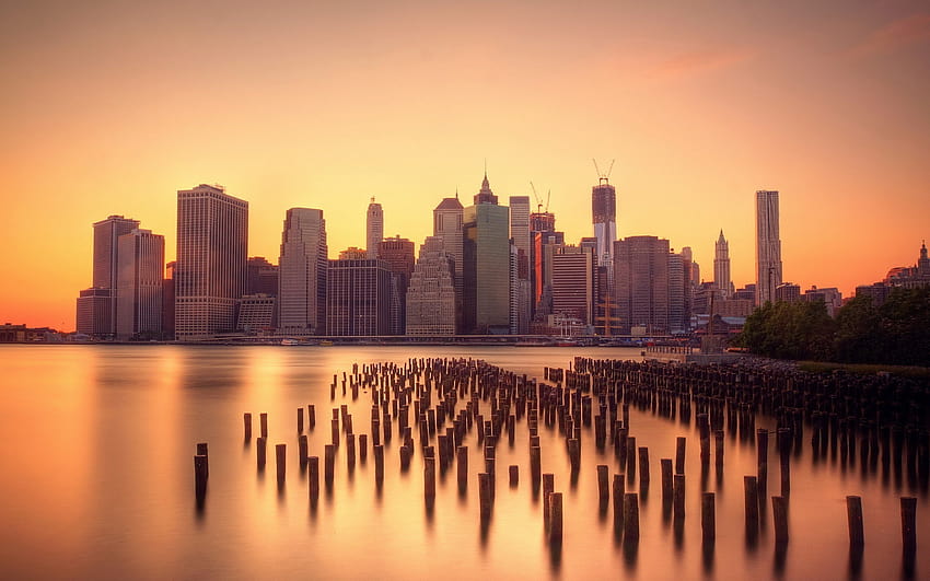 cidade, urbano, horizonte, cais, Manhattan, cidade de Nova York, nascer do sol / e fundos móveis, nascer do sol da cidade papel de parede HD