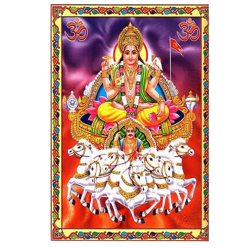 Lord Surya On Chariot, Canvas, Vinyl, Art Print, Hindu God, Indian, Ethnic, Vintage, Religious, Spiritual, Poster, Wall Art, Walldecor JDAPR HD phone wallpaper