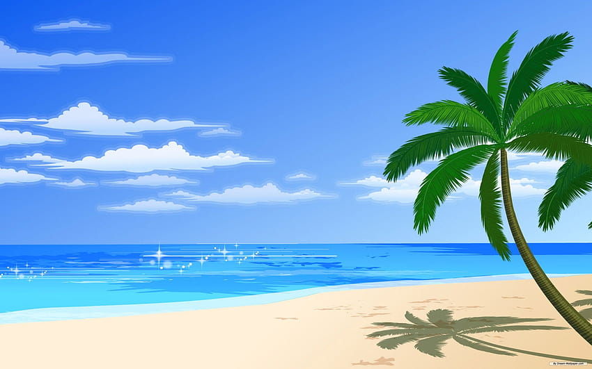 Caricature de plage, océan de dessin animé Fond d'écran HD