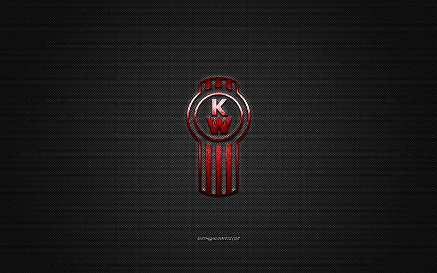 Kenworth 로고, 빨간색 로고, 회색 탄소 섬유 배경, Kenworth 금속 엠블럼, Kenworth, 자동차 브랜드, 해상도가 2560x1600인 창의적인 예술. 고품질 HD 월페이퍼
