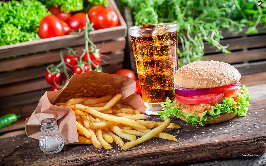 Chicken Burger served with french fries and Coke, fries and chicken HD wallpaper