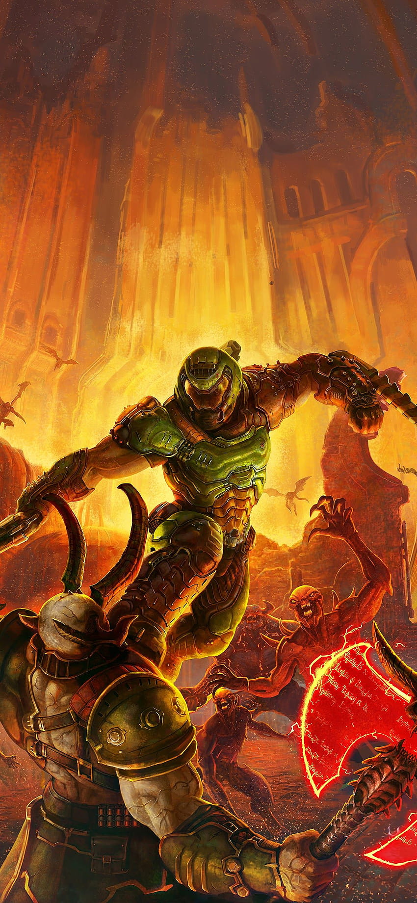 Doom Eternal Doomguy Fighting Monsters Hell, 둠 스마트폰 HD 전화 배경 화면