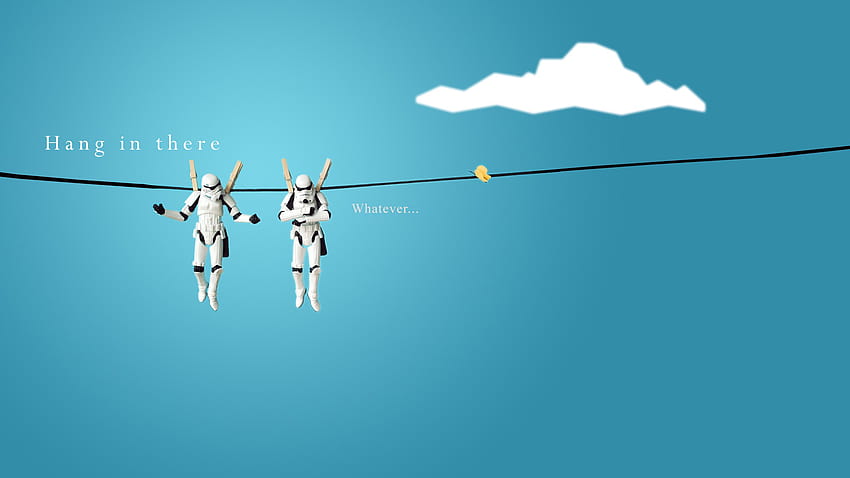 Hang in there, Stormtroopers pegged to a clothesline HD wallpaper