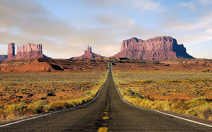 : сив бетонен път, природа, пейзаж, пустиня, магистрала, Monument Valley, пустинна магистрала HD тапет