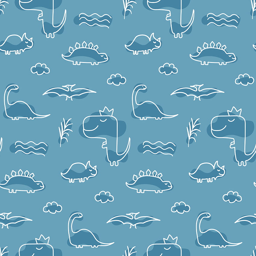 Pola mulus dengan dinosaurus untuk kain bayi, tekstil, bayi. Corat-coret garis putih pada latar belakang biru. 3506911 Seni Vektor di Vecteezy wallpaper ponsel HD