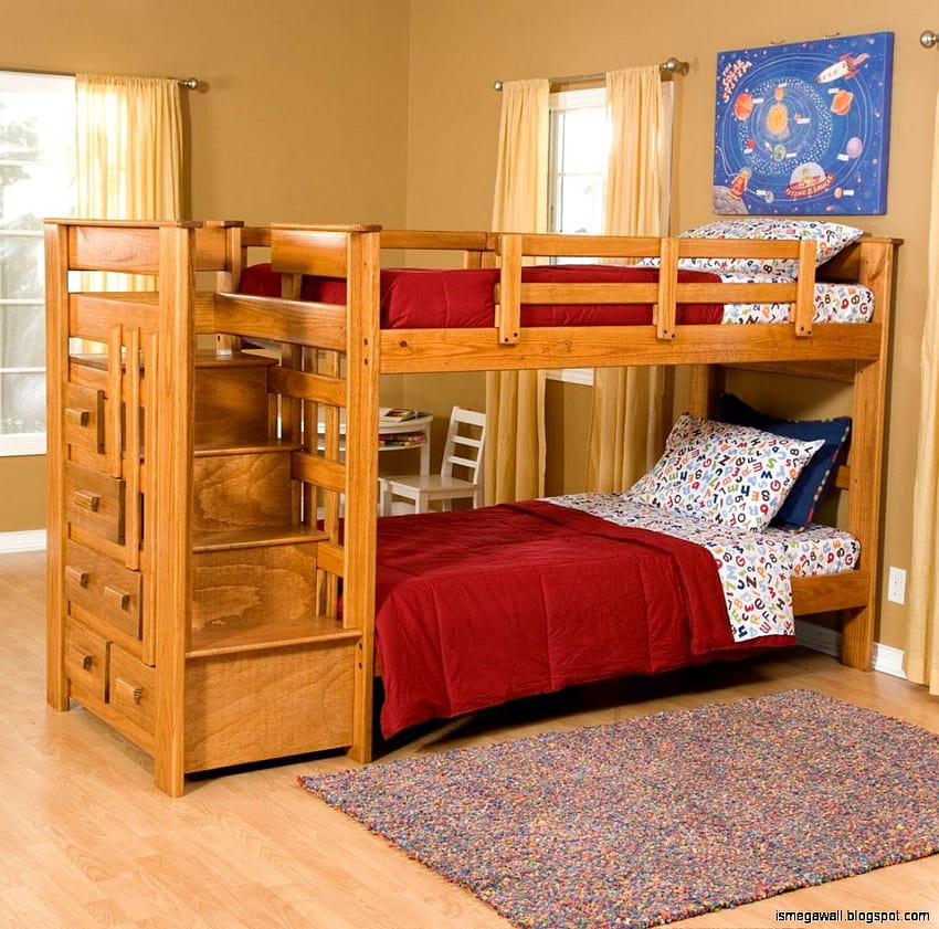 Bed Wood Stairway Bunk For Kids, bunk beds HD wallpaper