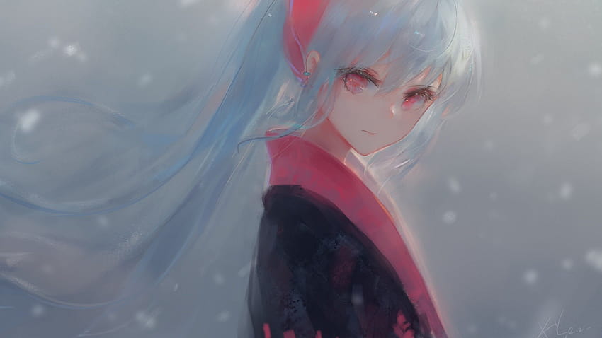 2560x1440 Anime Girl, Gray Hair, Kimono, Painting, Red, anime red and gray fondo de pantalla