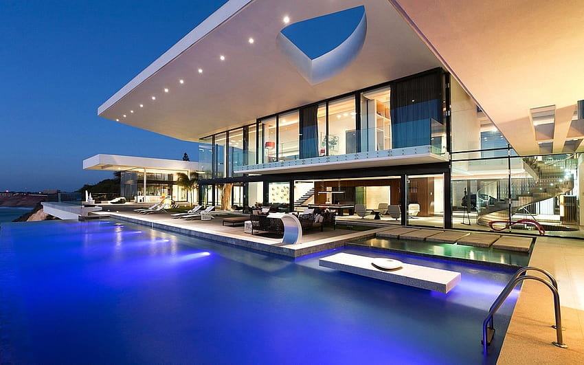 32 Modern house with a pool 1862 :: Awesome, modern mansion HD wallpaper