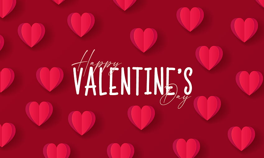 Happy Valentine's Day banner. Holiday backgrounds design with big heart made of red and pink Origami Hearts. Horizontal poster, flyer, greeting card, header for website 4674181 Vector Art at Vecteezy, happy valentines day red HD wallpaper