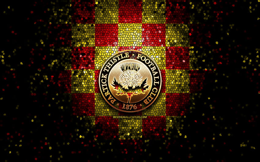Partick Thistle FC, glitter logo, Scottish Premiership, red yellow checkered background, soccer, scottish football club, Partick Thistle logo, mosaic art, football, FC Partick Thistle with resolution 2880x1800. High HD wallpaper