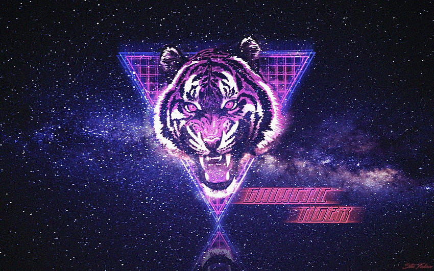 : tiger, space, neon, synthwave, New Retro Wave HD wallpaper