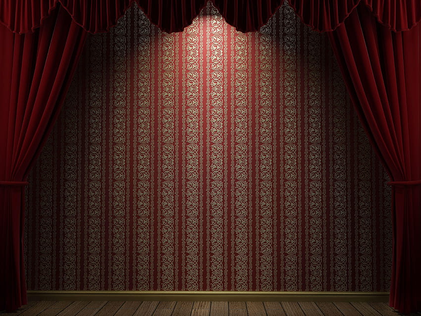 Scena z czerwonymi zasłonami tła, zasłony sceniczne Tapeta HD