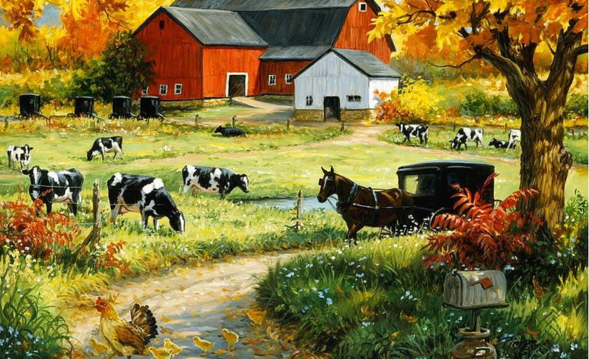 귀하의 , 모바일 및 태블릿, 농장 축사를 위한 Cow Farm Red Barn [1920x1169] HD 월페이퍼