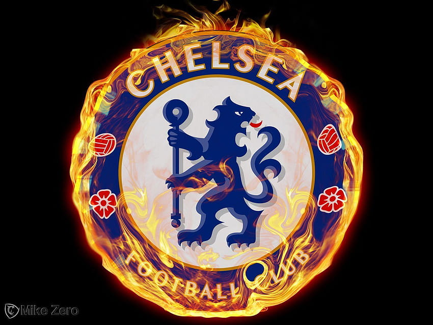 Il Chelsea è il migliore perché sta arrivando primo in classifica e, logo Chelsea con il fuoco Sfondo HD