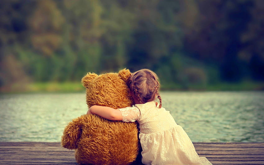 Hugs, teddy bear crying HD wallpaper