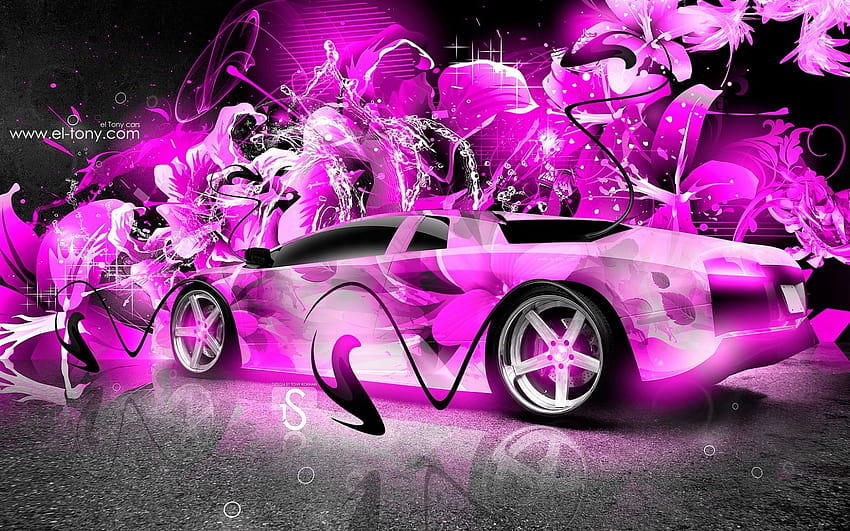Różowe samochody, samochody mięśniowe różowe płomienie Tapeta HD