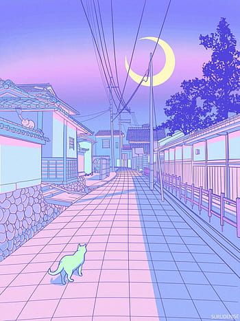 Pastel Japan, Cats and Alleyways Illustrations, japanese retro street ...