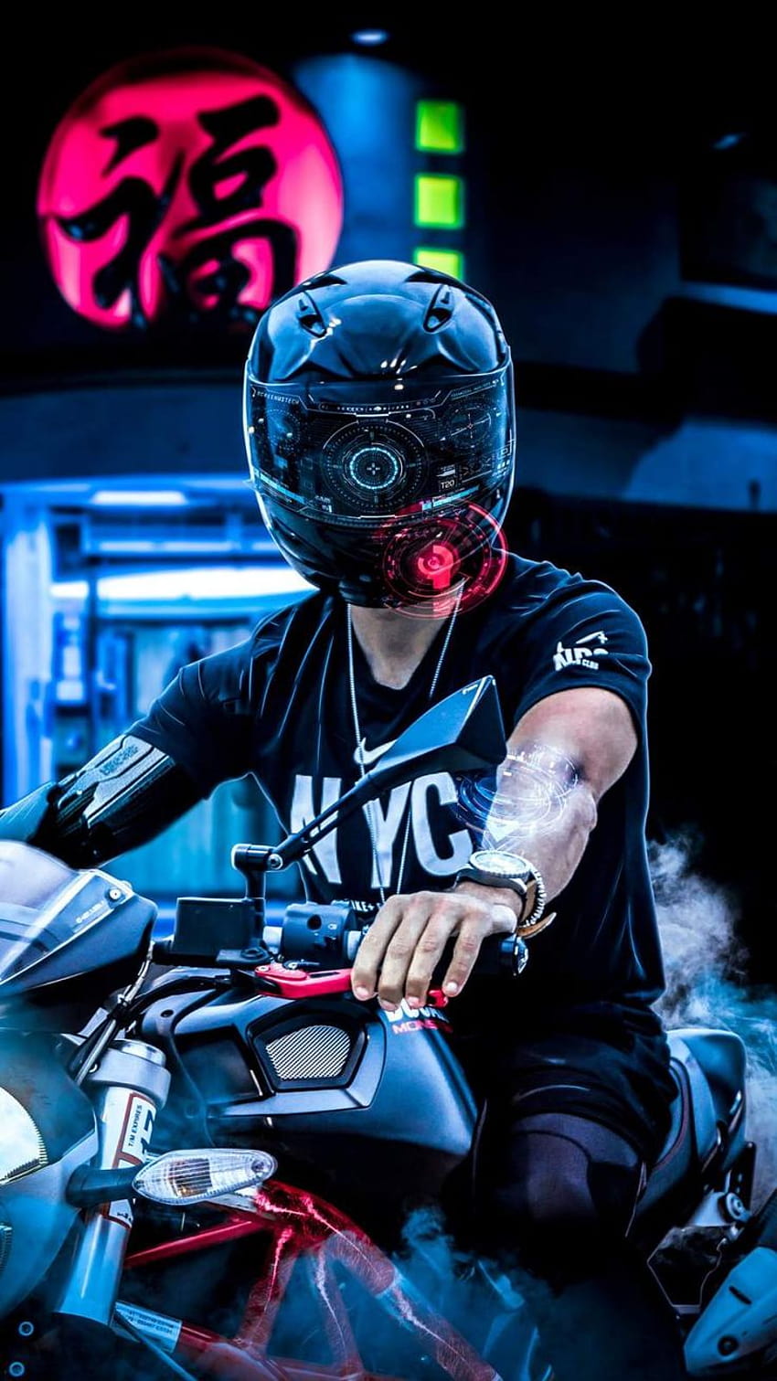 Neon Biker iPhone, capacete de motocicleta iphone Papel de parede de celular HD