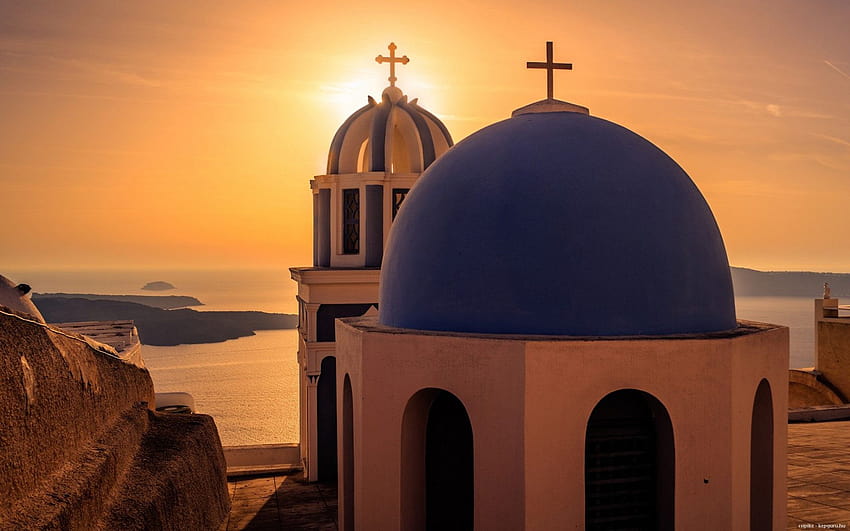 grecia, puesta de sol, verano, santorini, iglesia, mar / y s móviles, verano de santorini fondo de pantalla