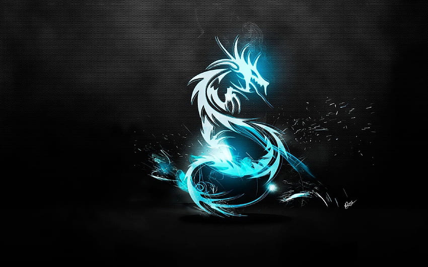 Dragão de fogo azul legal, logotipo de fogo azul papel de parede HD
