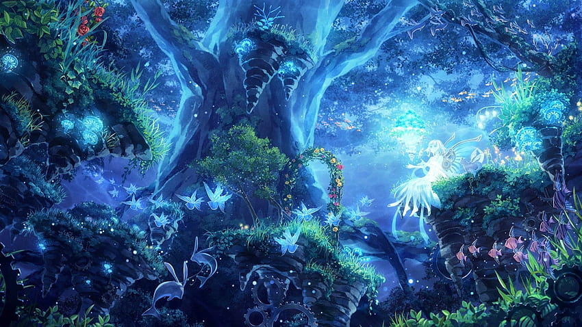Forêt magique et bleue Fond d'écran HD