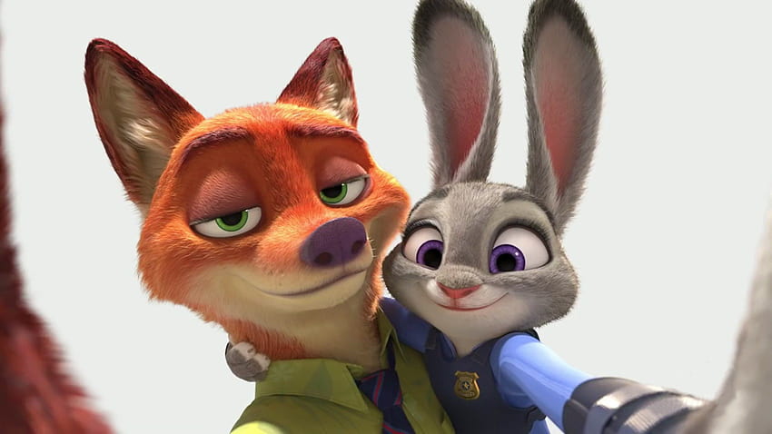 zoomania, Fox, Nick wilde, Judy hopps, Simple background, Selfies / and Mobile Backgrounds HD 월페이퍼