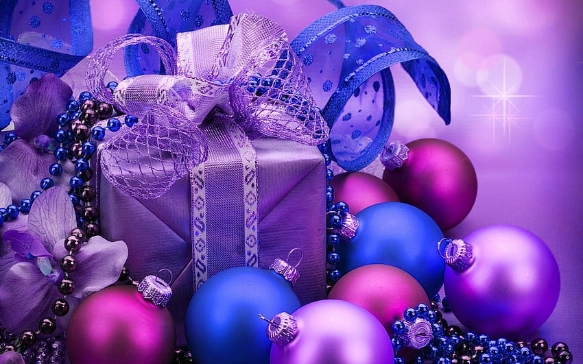Purple and Blue Christmas, purple christmas ornaments HD wallpaper