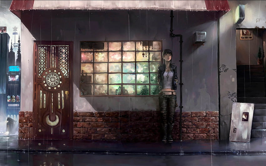 mulheres, Japão, chuva, solitário, anime, gotas de chuva ::, anime chuvoso papel de parede HD