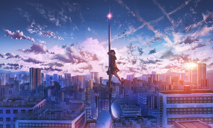 Anime Girl City Building Height, anime cityscape HD wallpaper