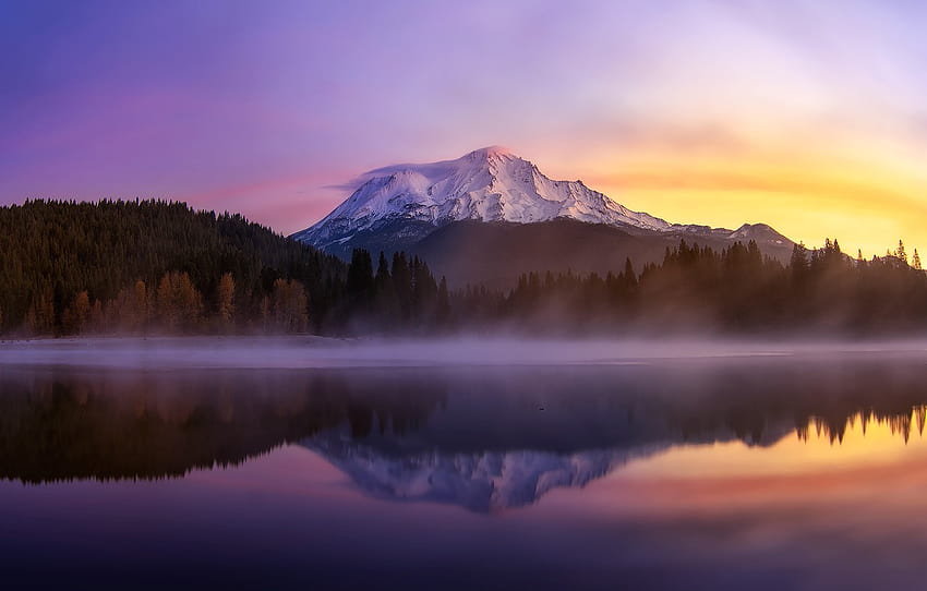 pagi, AS, California, gunung Shasta, danau Siskiyou , bagian природа Wallpaper HD