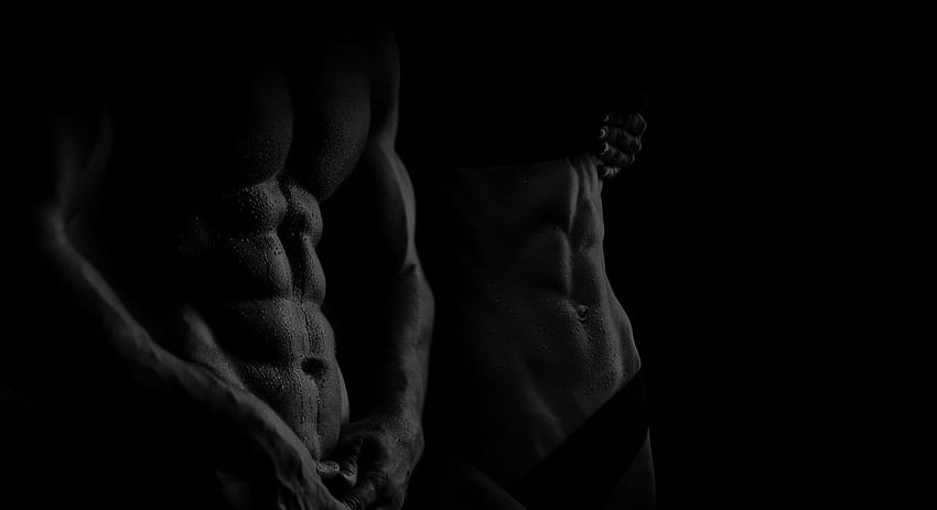 : exercício, Body Art, Bodybuilder, fisiculturismo, Men in Black, mulheres, modelo fitness, fundo preto, escuro, abdominais, 6 pack, músculos, bíceps 3000x1636 papel de parede HD